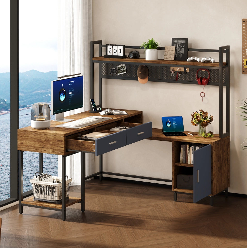 Scrivania angolare industriale 140x140 cm con contenitore
