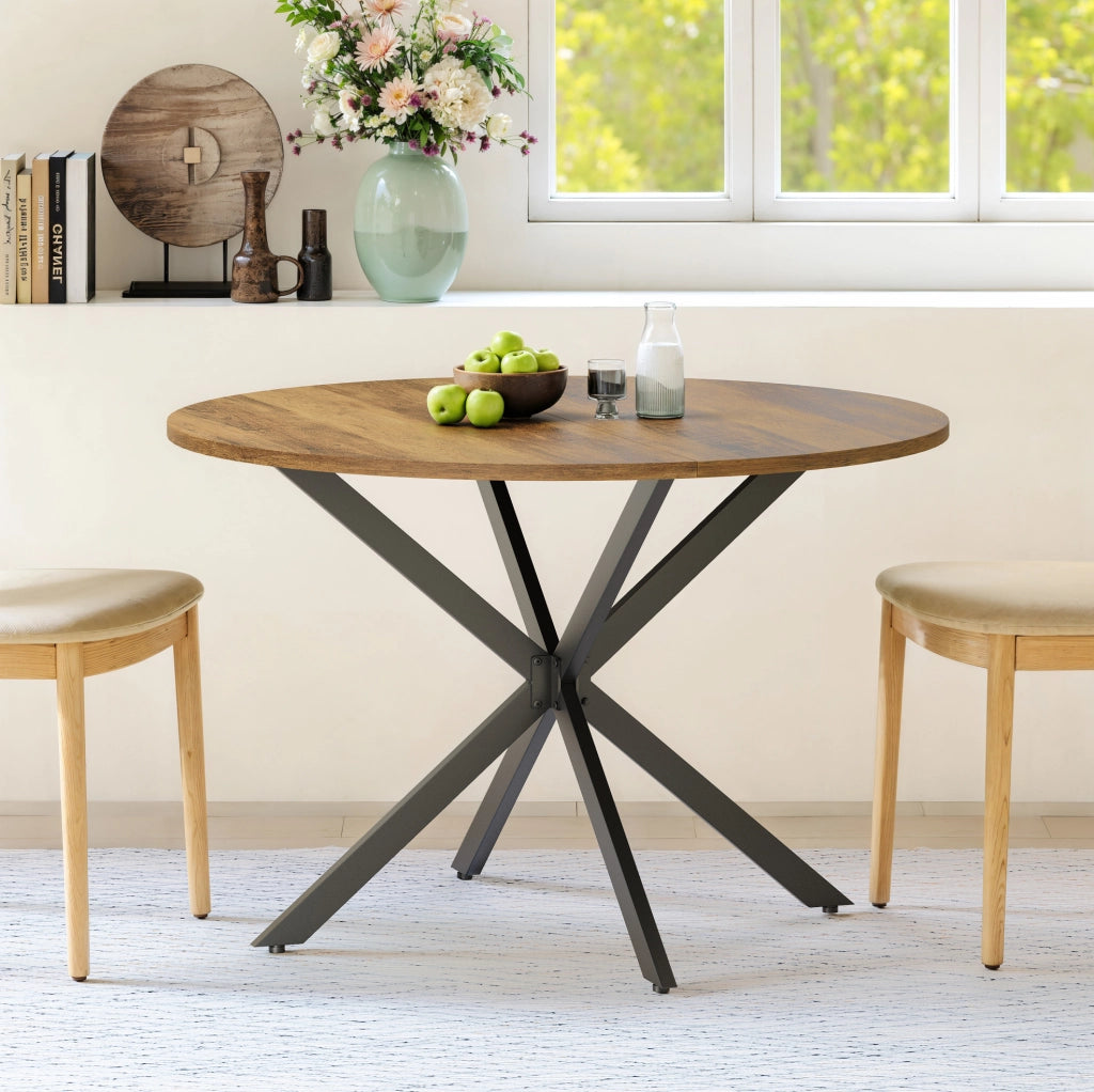 Tavolo rotondo 120 cm stile rustico con base a X in metallo