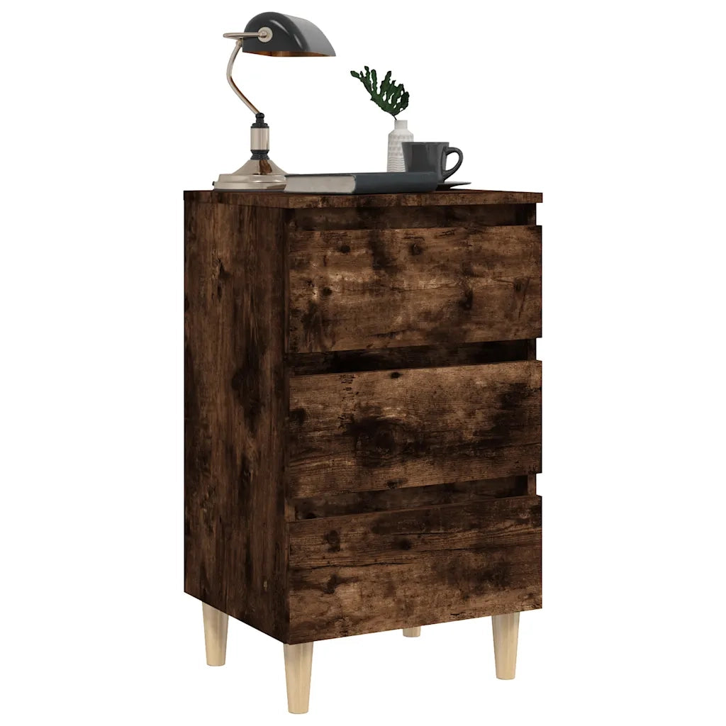 Comodini con Gambe in Legno Massello 2pz Rovere Fumo 40x35x69cm 813135