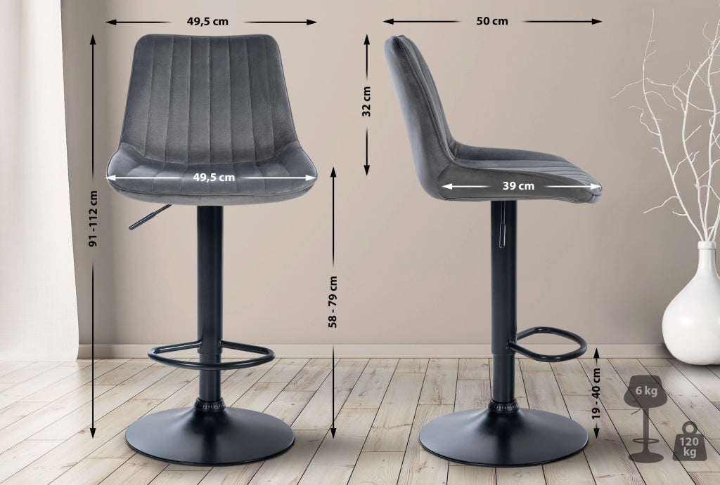 Sgabello Toni Velvet grigio scuro,nero