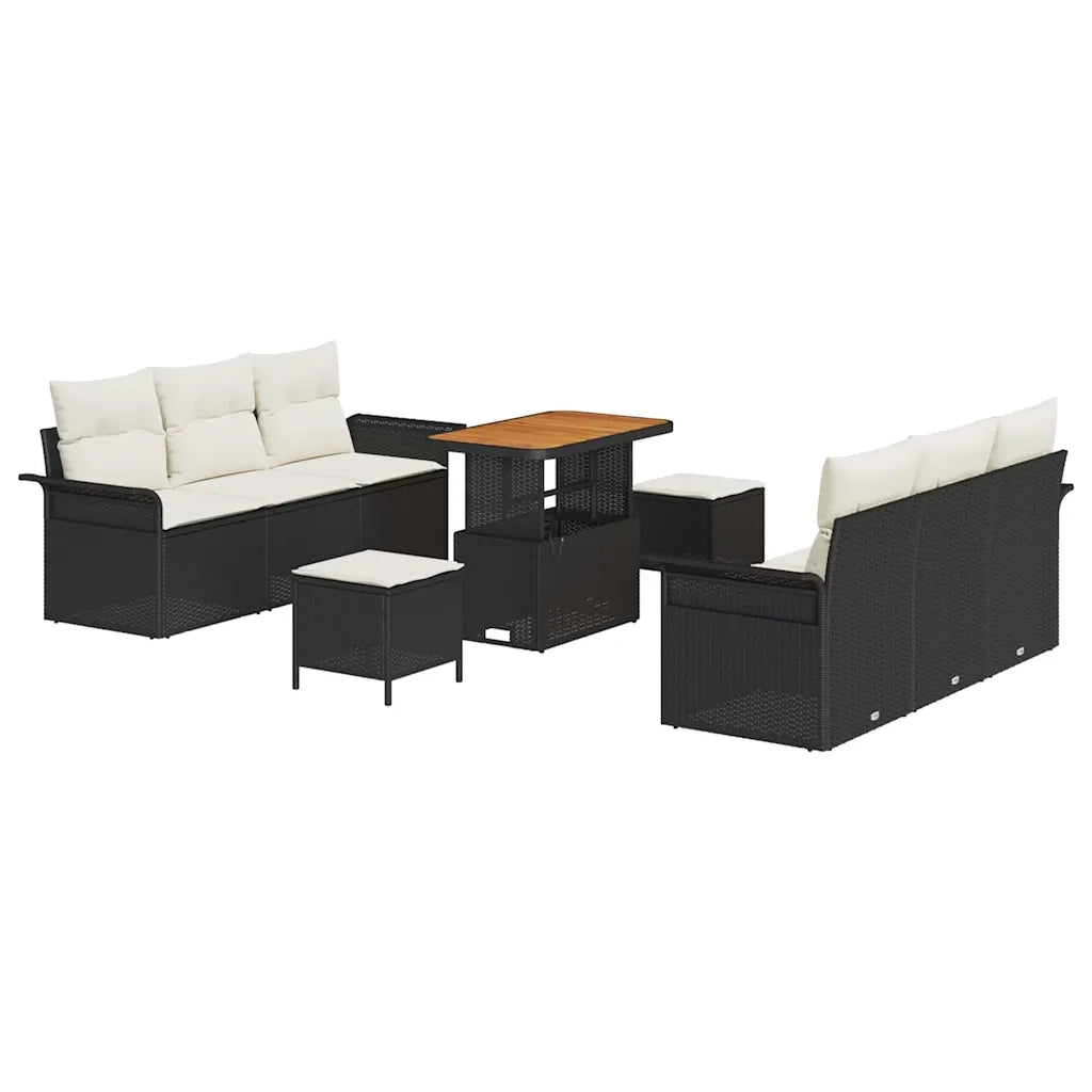 Set Divano da Giardino con cuscino 9 pcs Nero polyrattan