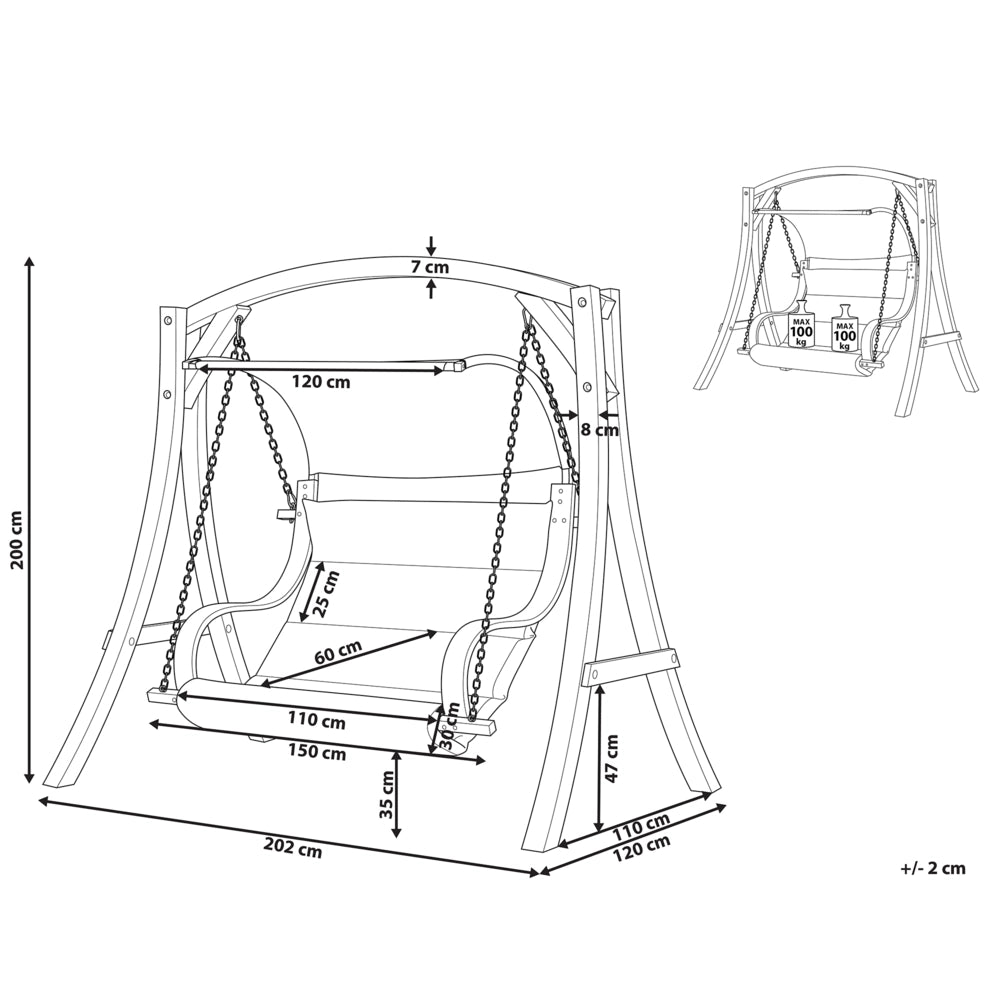 Dondolo da Giardino Struttura in Legno di Larice Tessuto Bianco da Esterno 2 Posti con Baldacchino