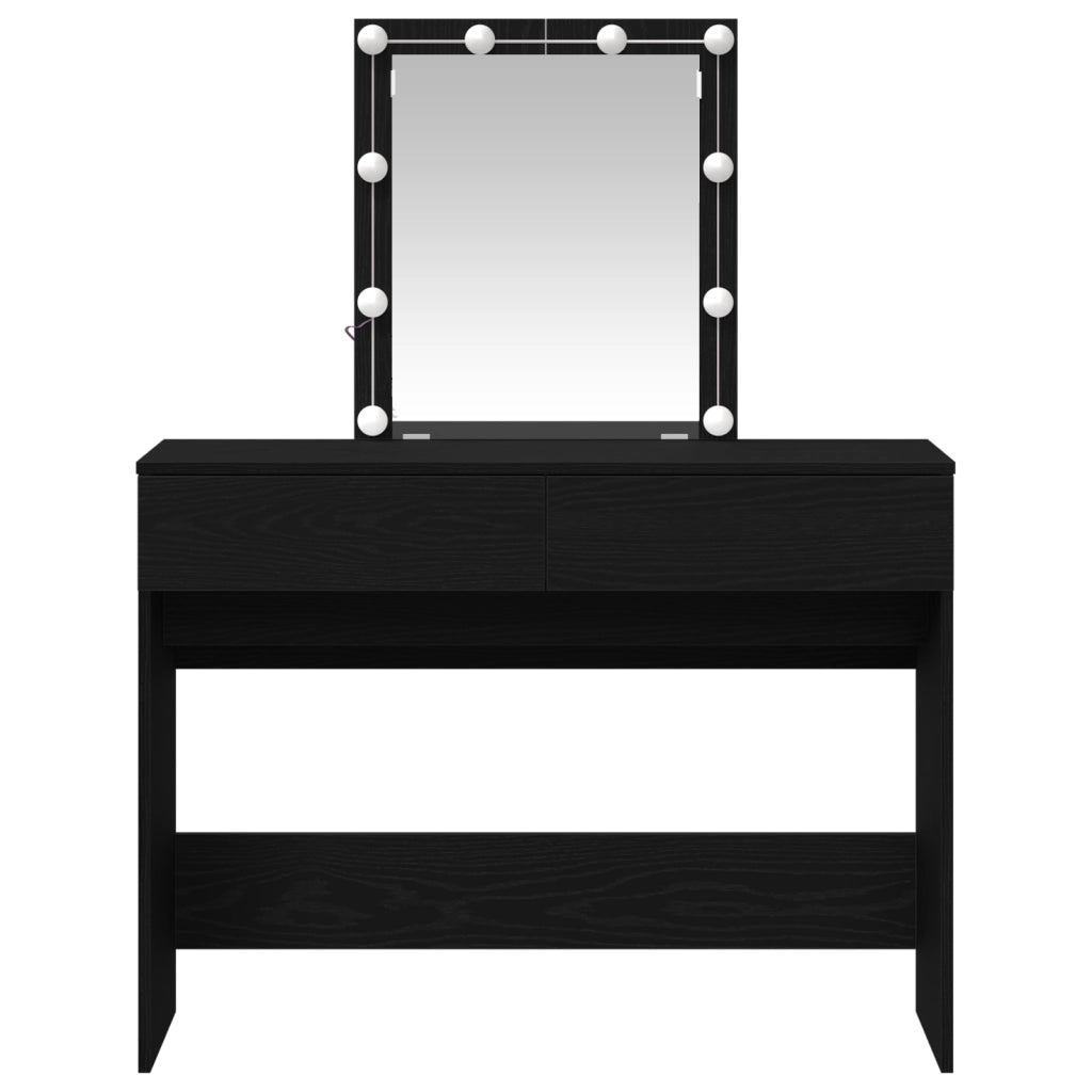 Toeletta  con Specchio e Luci LED in Legno Ingengerizzato Nero