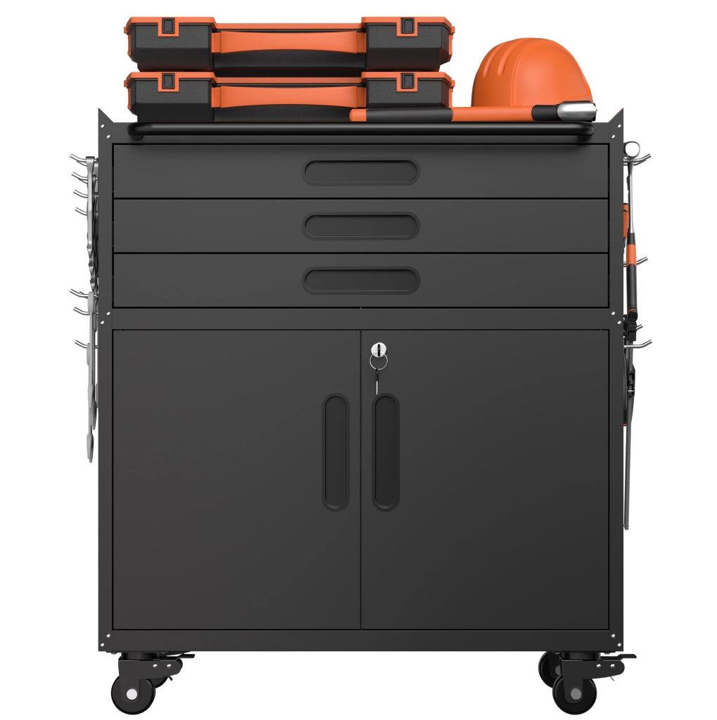 ARMADIO PORTAUTENSILI MOBILE 87,3x75x42 cm METALLO NERO 3 CASSETTI