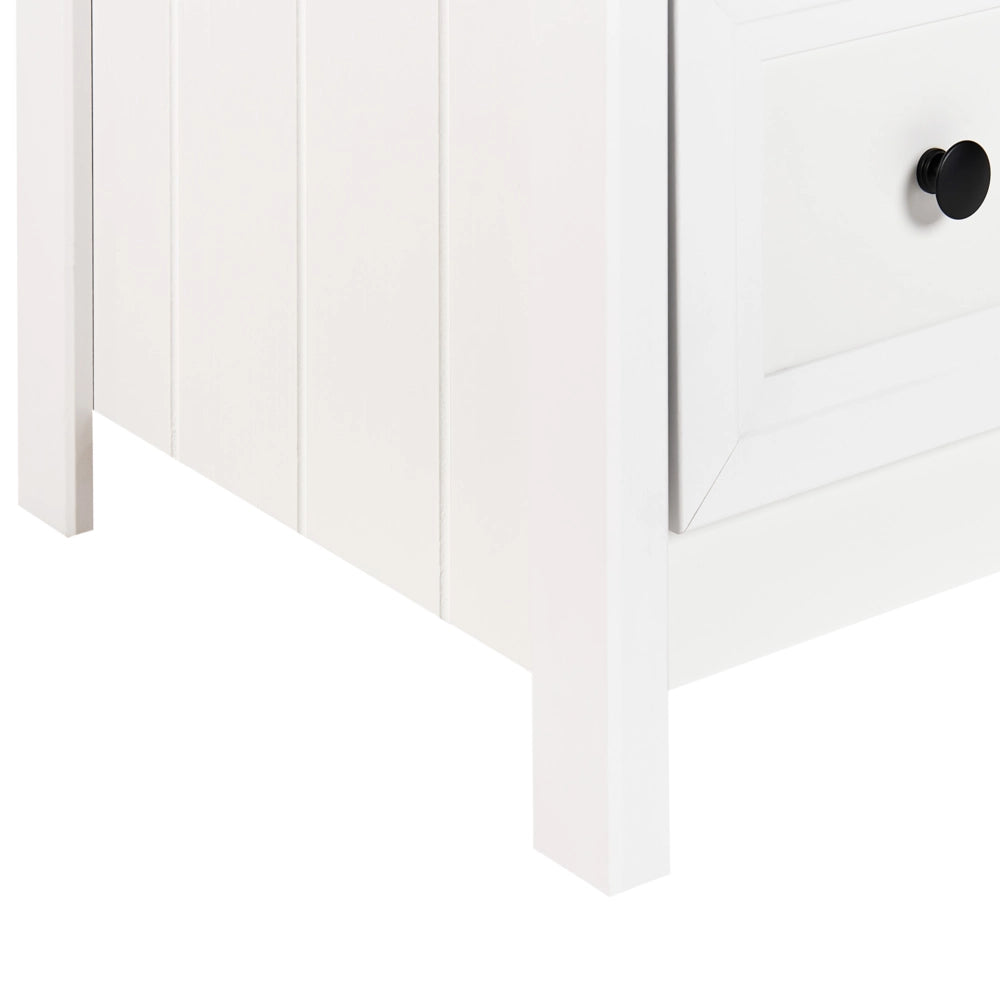 Cassettiera a 6 cassetti Bianco Nero Accenti Legno Ingegnerizzato Gambe in legno massiccio Soggiorno Elegante Retrò