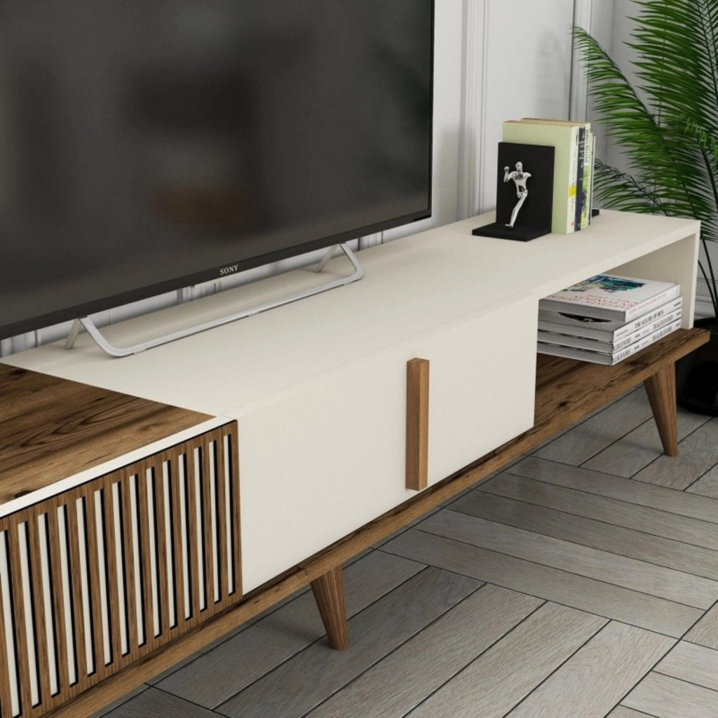 Gordon, Mobile Porta tv un Ripiano, 180x35x40h cm Marrone Noce