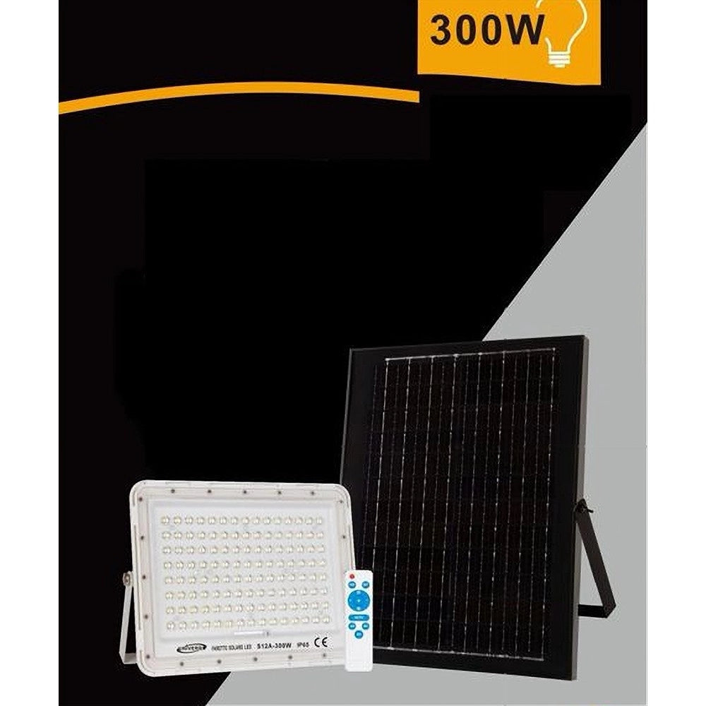 Trade Shop - Faro Faretto Pannello Solare 300w Luce Fredda 6500k Ip65 Telecomando S12a-300w -