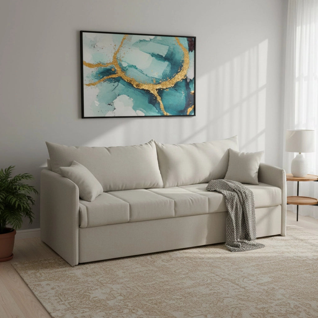 Avellana, Divano Letto 3 Posti Sfoderabile Made in Italy, 205x86 cm Beige