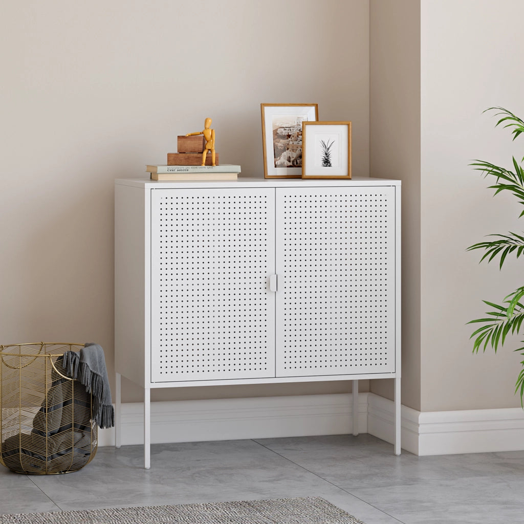 Comò a 2 Ante Castelli Acciaio 82,5 x 80 x 40 cm - Bianco [en.casa]