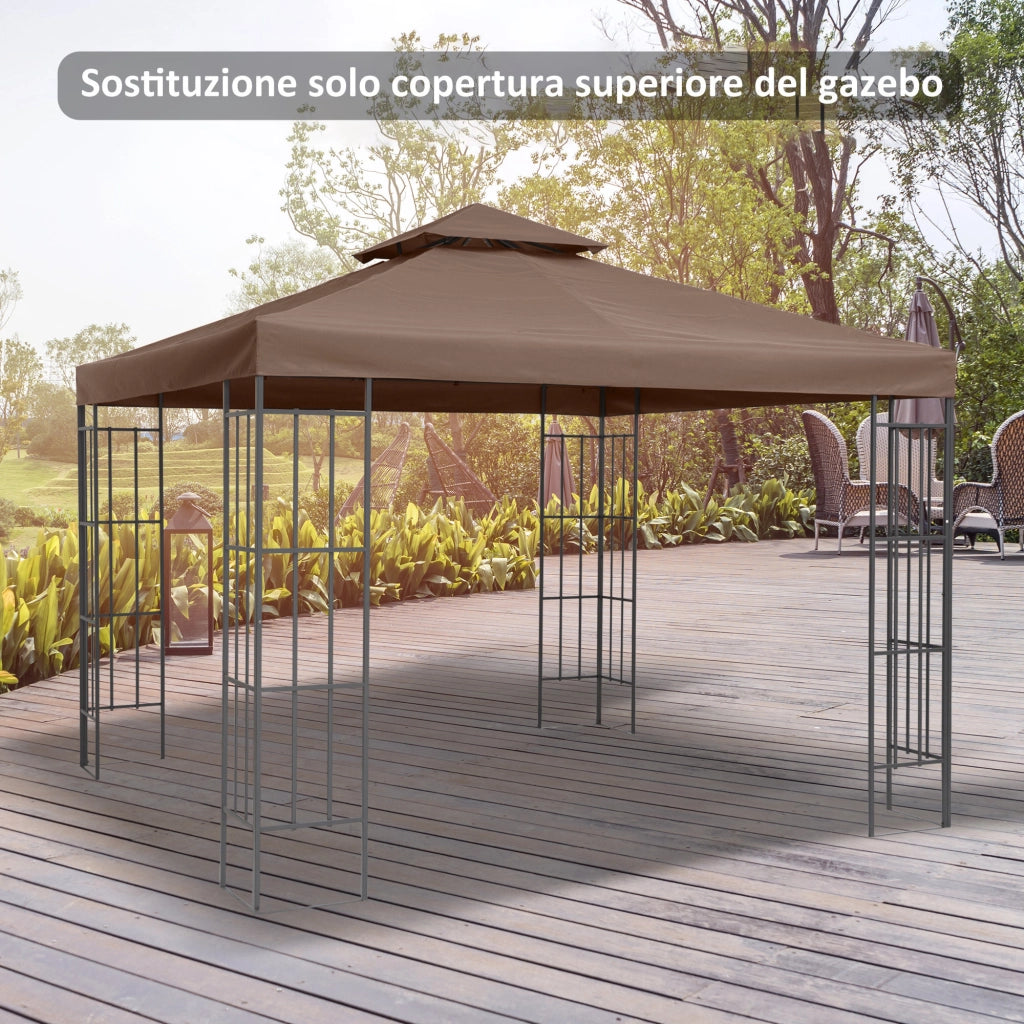 Tetto di Ricambio per Gazebo 3x3m a 2 Livelli e Resistente ai Raggi UV. Caff¨¨