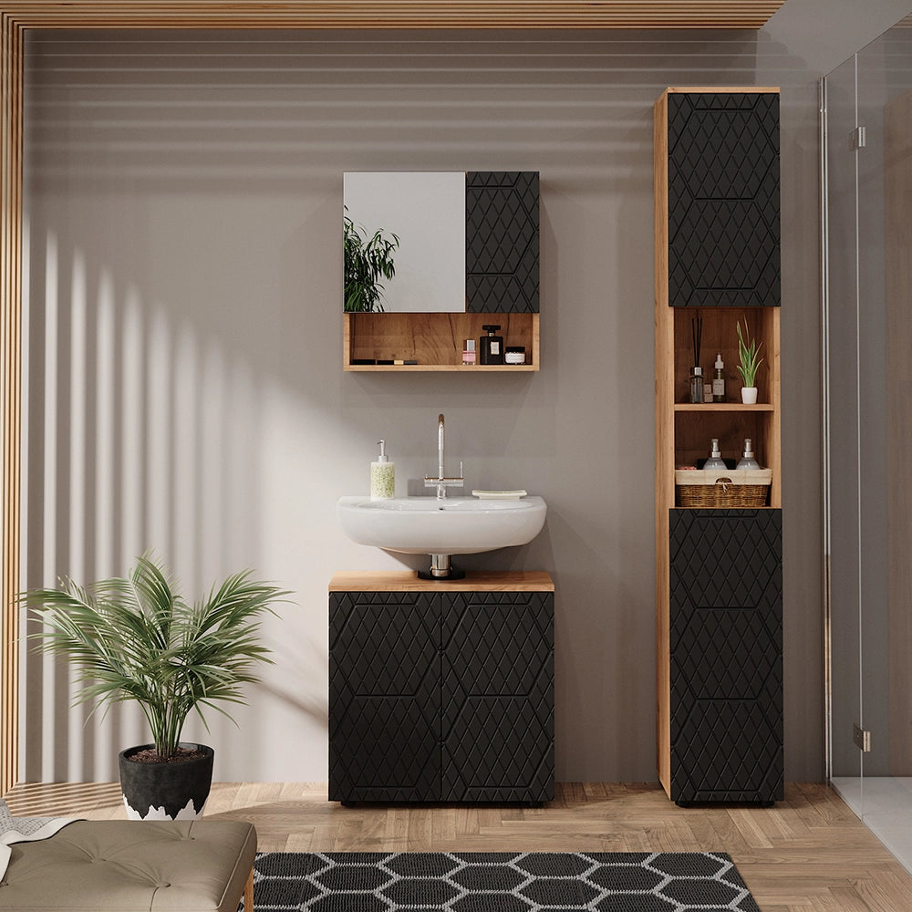 Vicco Set mobili bagno Antracite con struttura a nido d'ape 3 pezzi, con colonna