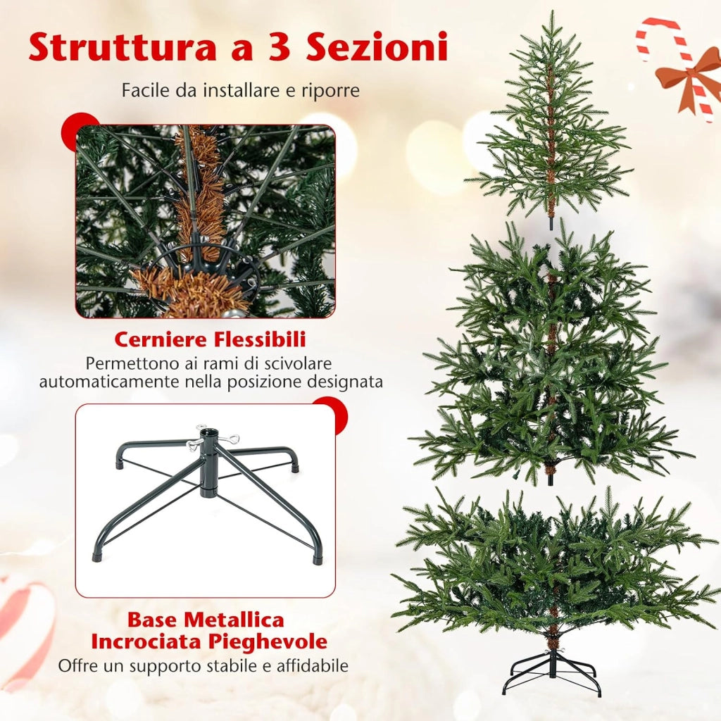 Albero di Natale Artificiale Pre-illuminato 180 cm, Albero di Natale con 250 Luci LED Calde e Multicolori, 11 Modalità, 530 Rami PVC e PE, Base Metallica Pieghevole (180 cm)