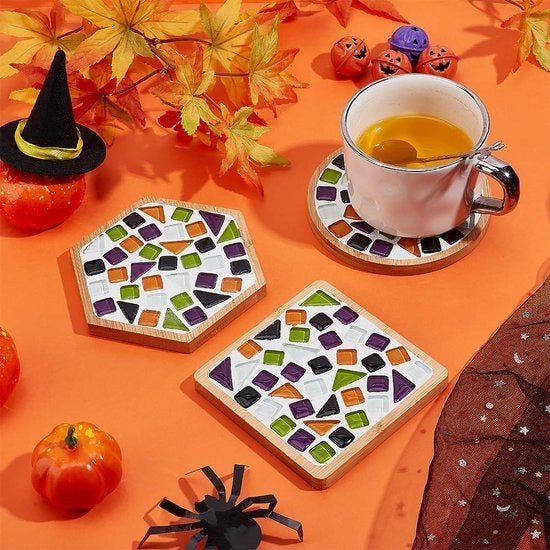 Set di Sostituenti Mosaico per Bambù - Collezione di 3 pezzi - Coasters Colorati per Halloween - Progetti per Adulti - Inclusa la Guida - Facili da Realizzare - per Bevande