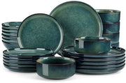 Set da tavola per 6 persone a 24 pezzi in ceramica - resistente ai graffi - resistente al lavastoviglie - resistente al forno a microonde - smalto reattivo verde