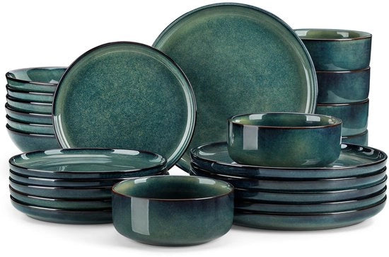 Set da tavola per 6 persone a 24 pezzi in ceramica - resistente ai graffi - resistente al lavastoviglie - resistente al forno a microonde - smalto reattivo verde