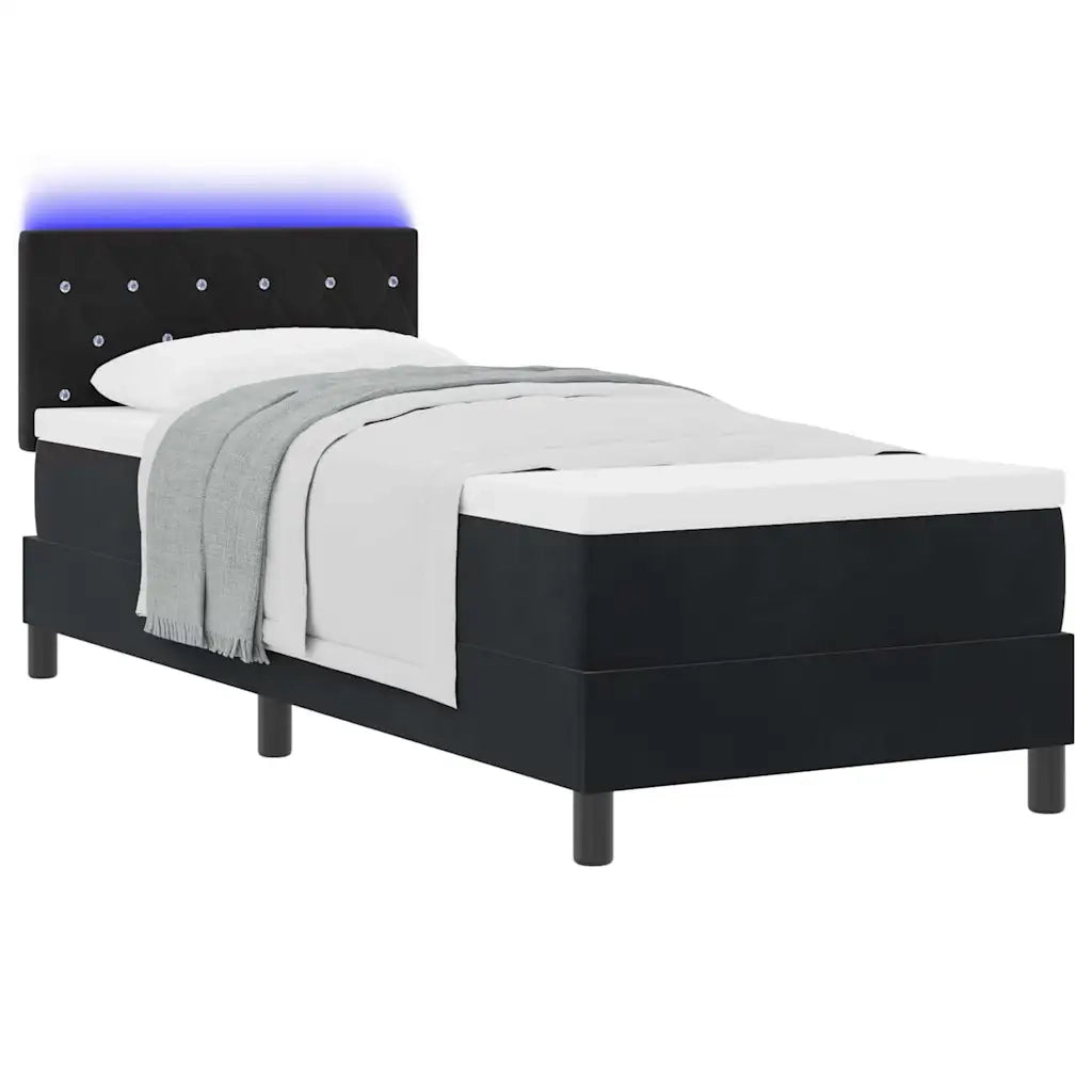 Letto a Sorgente LED con materasso Nero 80 x 200 cm Velluto