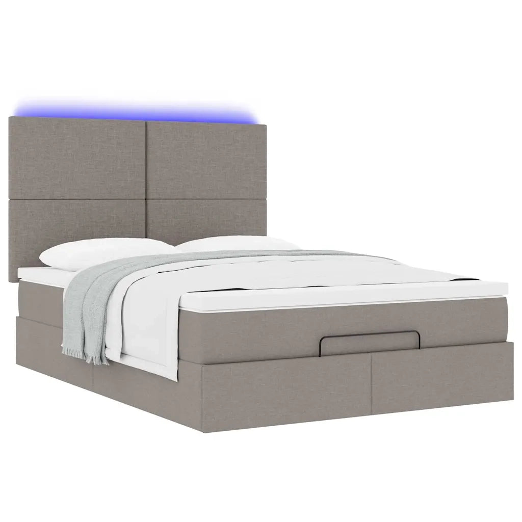 Struttura Letto Pouf con Materasso Tortora 140x190 cm Tessuto 3313924