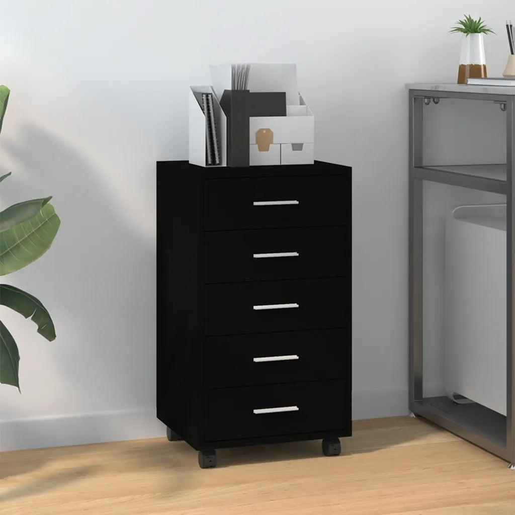 Cassettiera con Ruote Nero in Legno Multistrato 342671