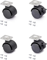 Set di 4 ruote di regolazione nere per mobili, con 2 senza freno, diametro 40 mm, con piatto a viti e bielle a rulli