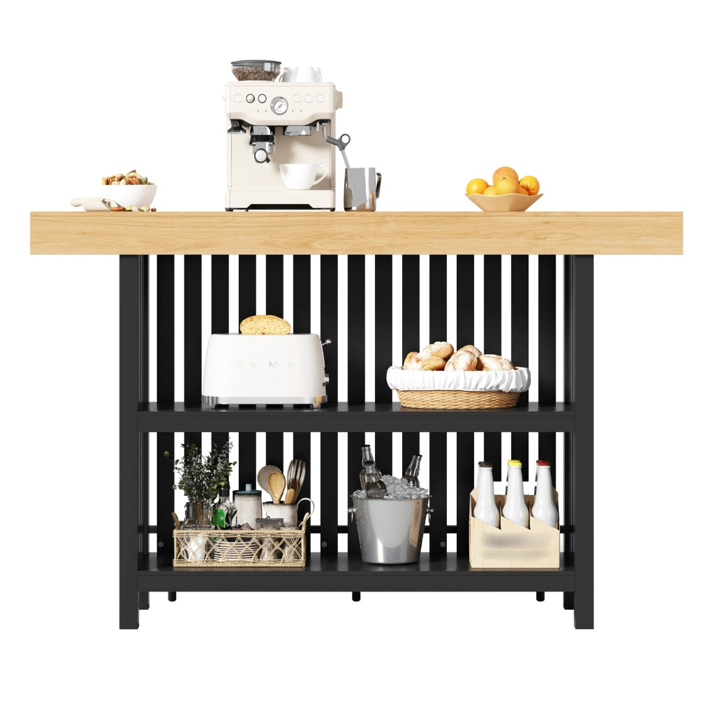 Tavolo da bar 160x40x105 cm con poggiapiedi e 2 ripiani in MDF nero