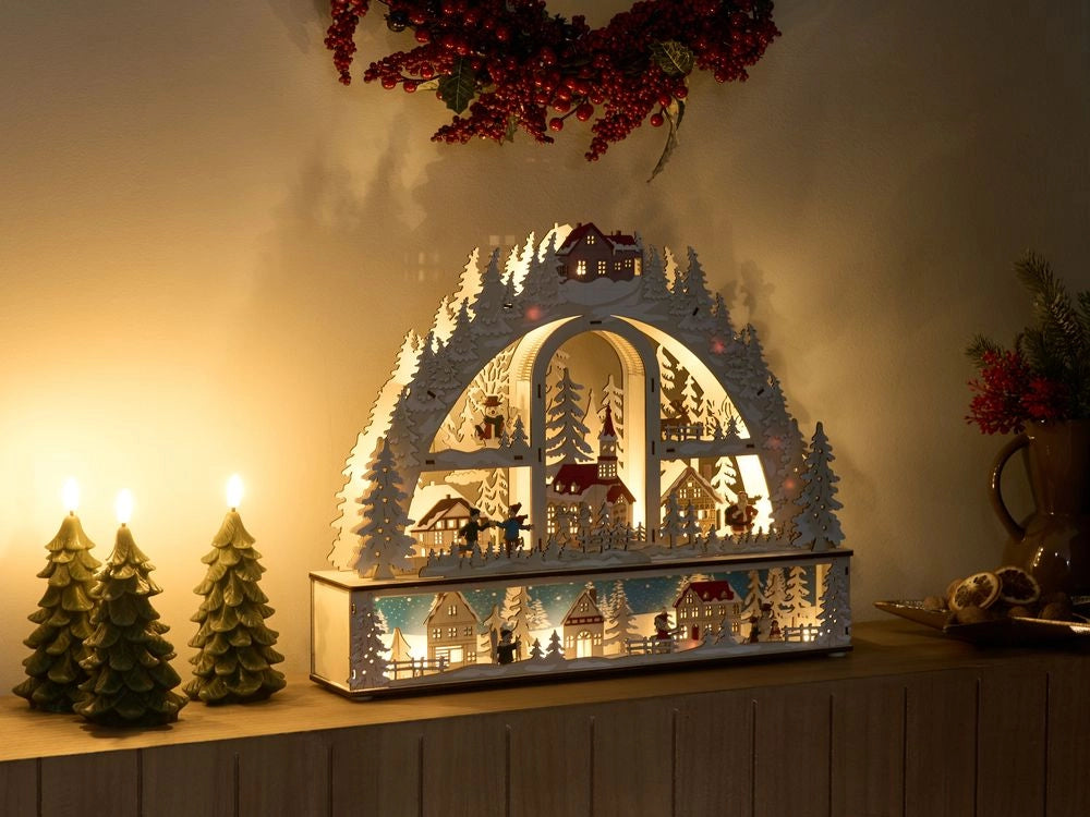 Decorazione natalizia in legno con illuminazione LED Ornamento Accessori natalizi alimentati a batteria Marrone chiaro
