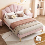Letto imbottito in velluto rosa 140x190 cm con testiera regolabile e rete a doghe in legno