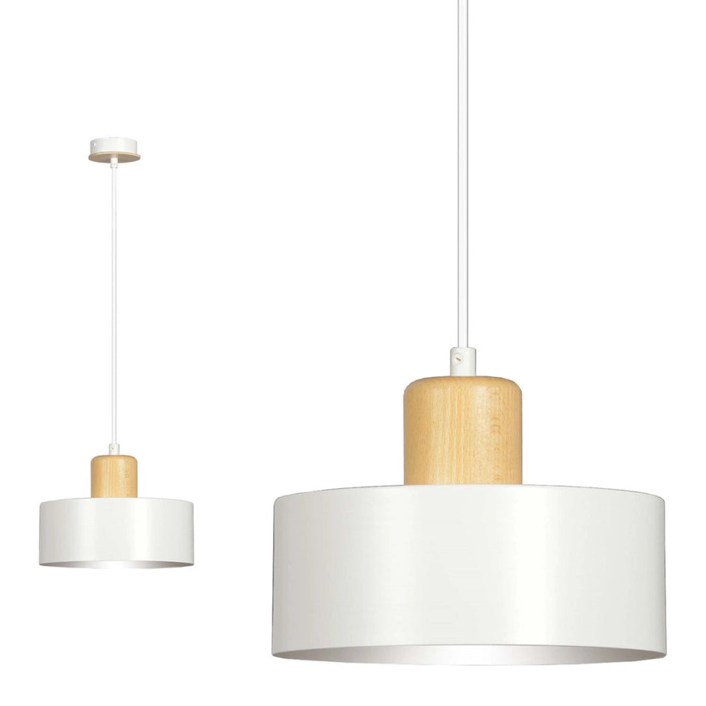 Lampada a sospensione TORIN in acciaio bianco e legno