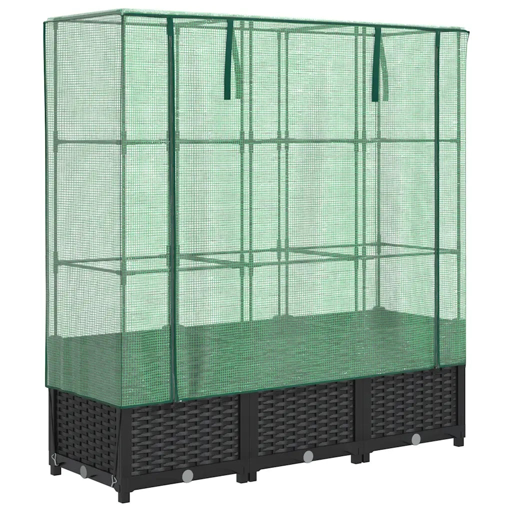 Fioriere | Cassetta per fiori | Letto Rialzato con Copertura Serra Effetto Rattan 120x40x138 cm