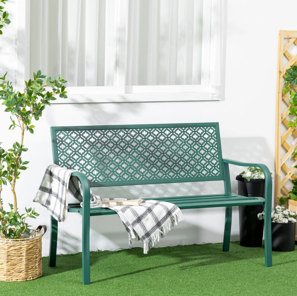 Panchina da giardino 2 posti in acciaio verde scuro