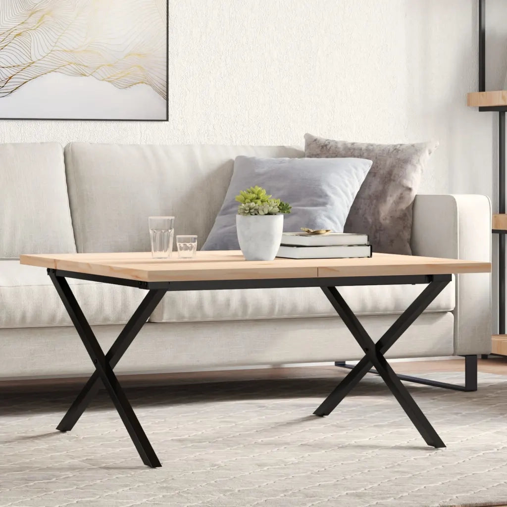 Tavolino Salotto Telaio a X 80x80x45,5cm Legno Pino e Acciaio 3282751