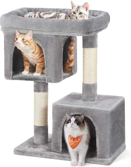 Ponte per Gatti - Alta Torre - Amichevole per Gatti - Grande Piattaforma - Ponte per Gatti - 2 Rifugi - Gatto Spaziale - Pannelli di Spuma Isolante Pluche-sisal - Certificato Aria - 60 x 40 x 84 cm