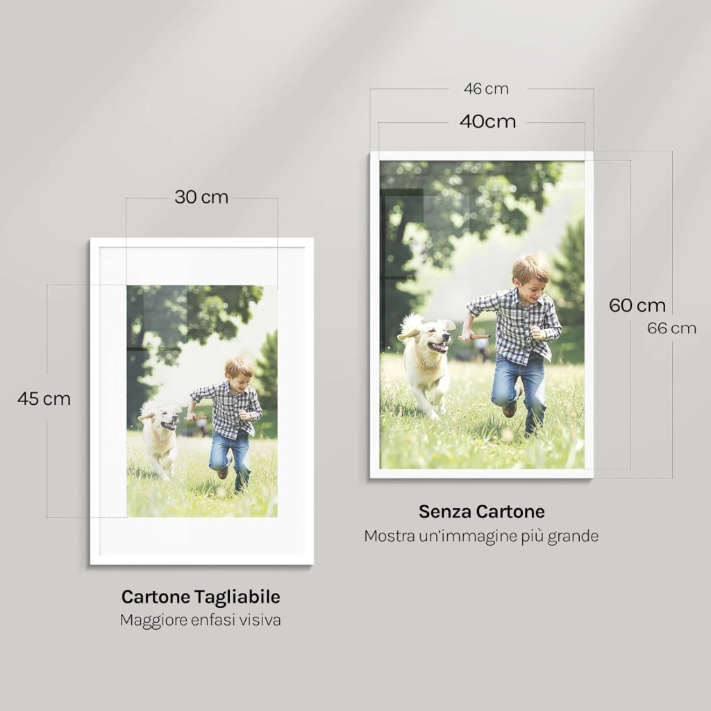 Set di 5 Cornici 40x60 cm con Passepartout, Portafoto in Orizzontale o Verticale, da Parete o Tavolo, in Legno MDF, Bianco