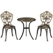 Set da Bistrot per Giardino in Alluminio, Set da Giardino da 3 Pezzi con 2 Sedie e Tavolo Rotondo, Imitazione Ferro Battuto, Bronzo
