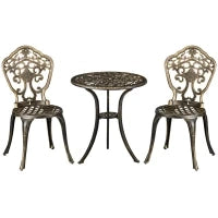 Set da Bistrot per Giardino in Alluminio, Set da Giardino da 3 Pezzi con 2 Sedie e Tavolo Rotondo, Imitazione Ferro Battuto, Bronzo