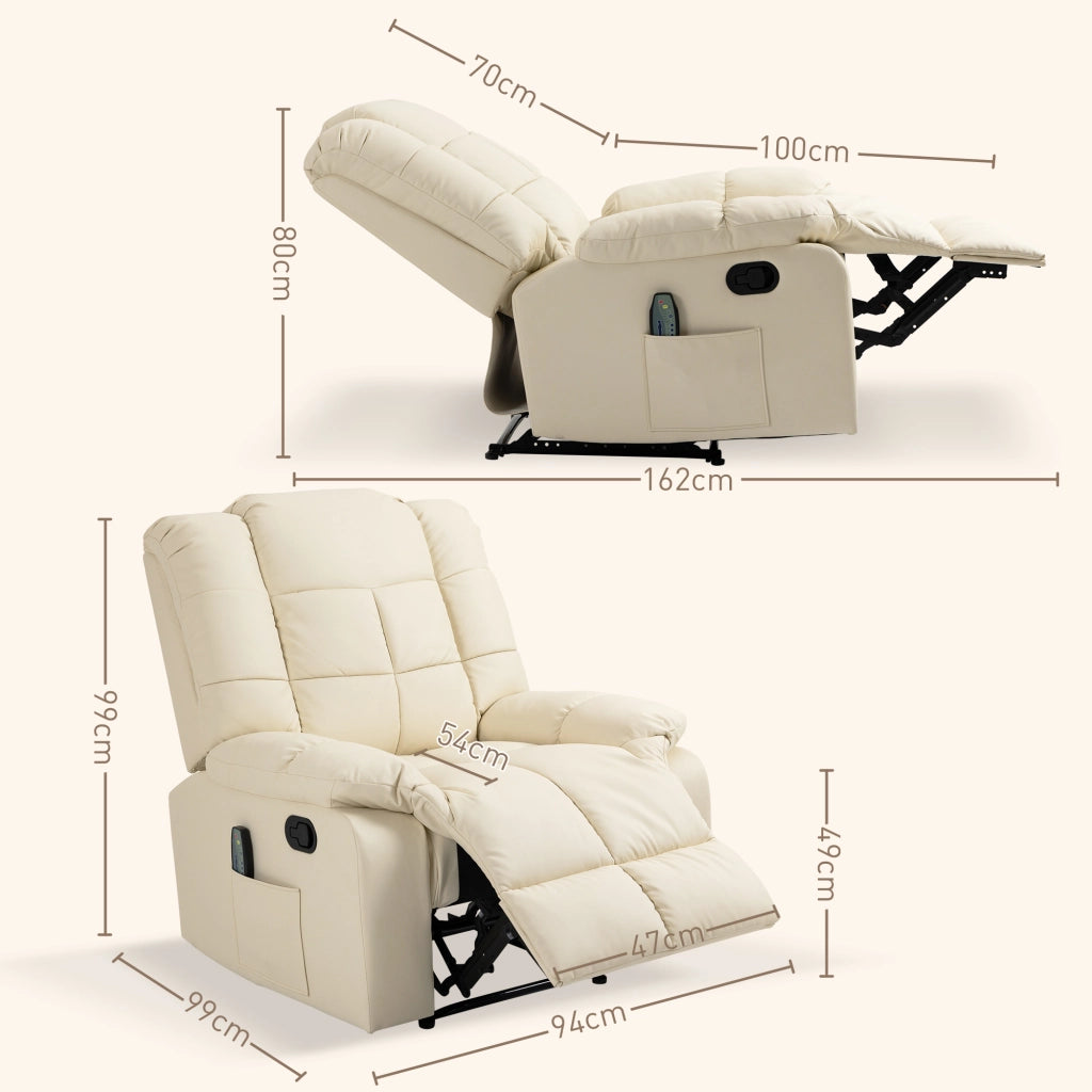 Poltrona relax massaggiante ¨C Xylo ¨C similpelle crema con 8 punti vibrazione e poggiapiedi