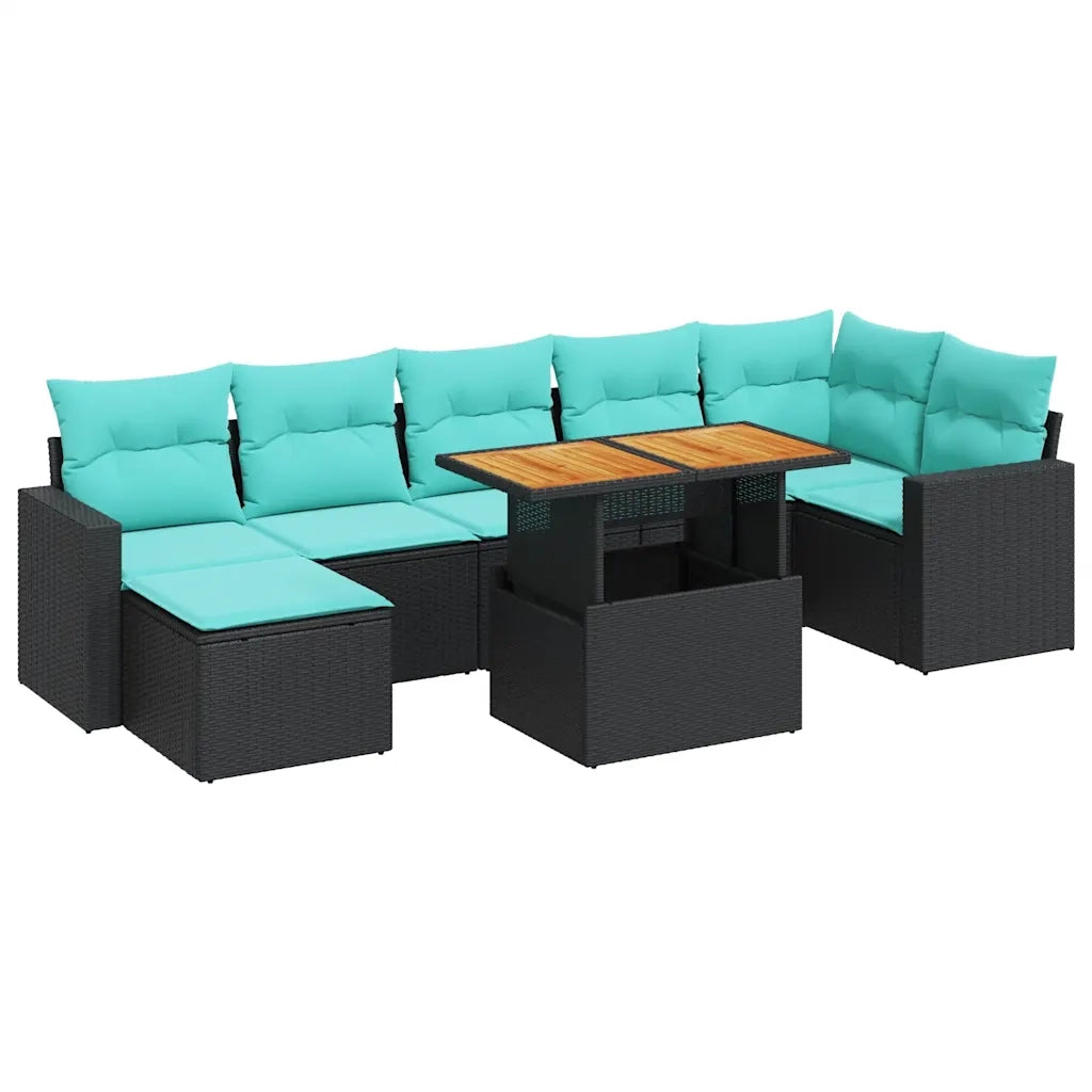 Set Divani da Giardino con Cuscini 8 pz Nero in Polyrattan
