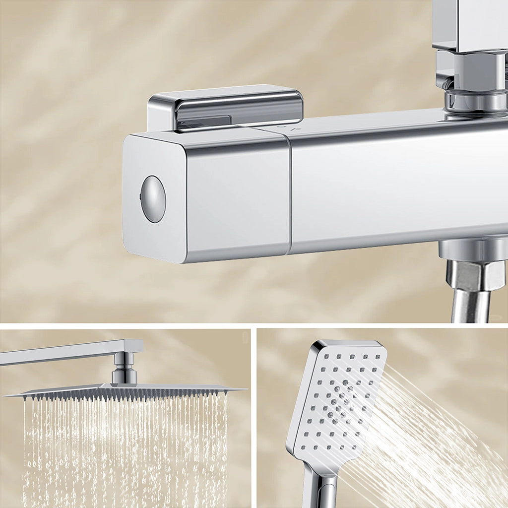 Colonna doccia con rubinetteria rettangolare 290x45mm, walkin doccia soffione a pioggia 25x25cm cromato