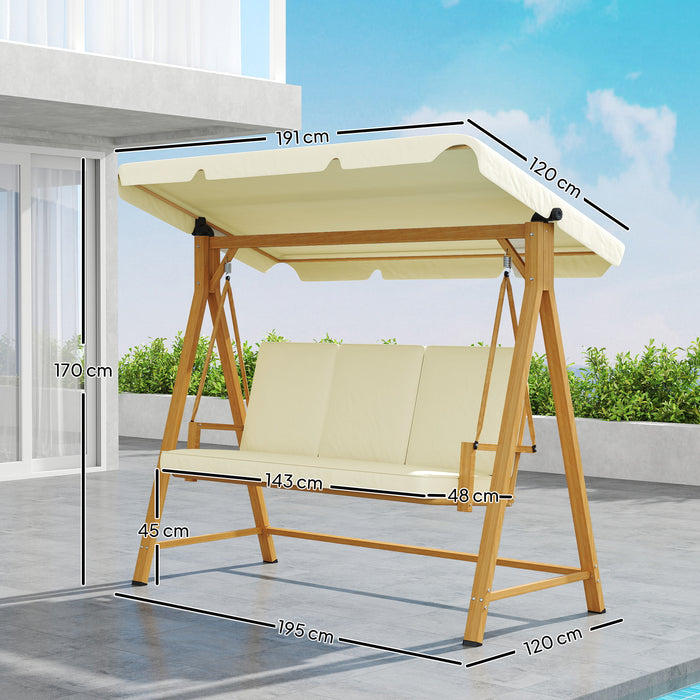 Dondolo da Giardino 3 Posti 195x120x170 cm con Tettuccio Regolabile Beige