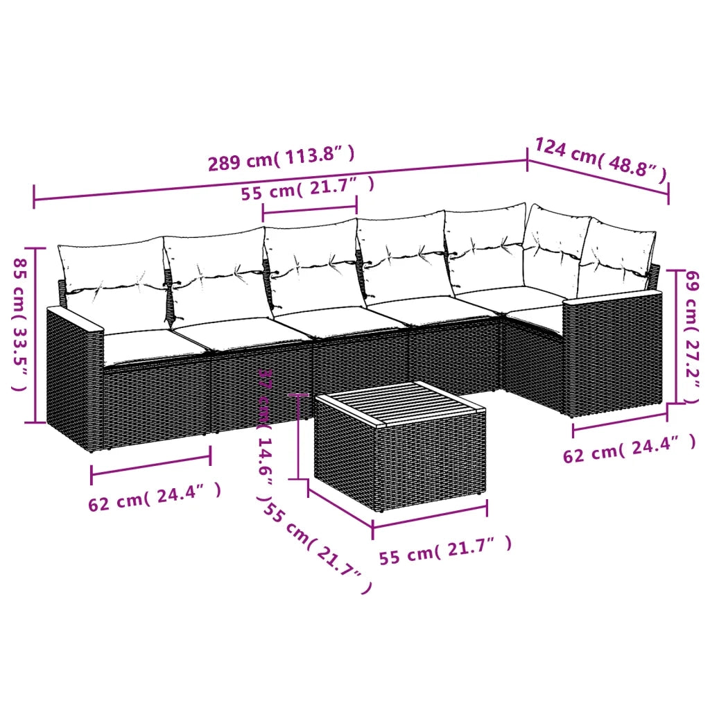 Set Divani da Giardino 7 pz con Cuscini Grigio in Polyrattan 3225997