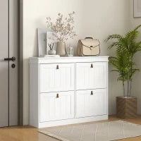 Scarpiera per 20 paia, con 4 cassetti ribaltabili e ripiani regolabili, 105x24x82,5 cm, Bianco