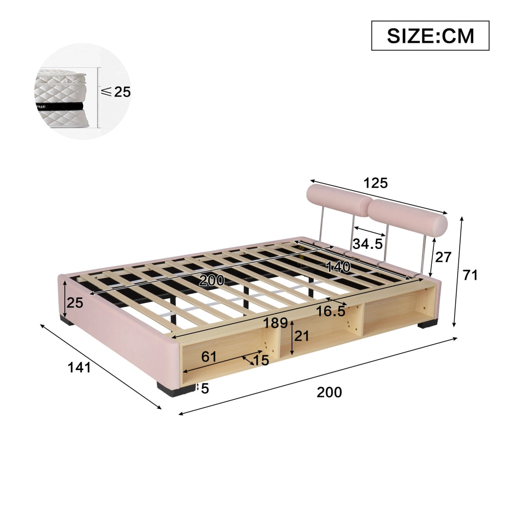 Letto Polster per Bambini Rosa 140x200 cm con Libreria Laterale e Luce a LED
