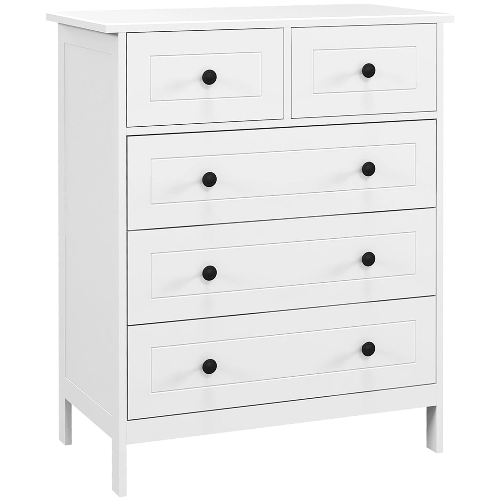 Cassettiera con 5 Cassetti in Legno Salvaspazio e Antiribaltamento, 74x40x91cm, Bianco