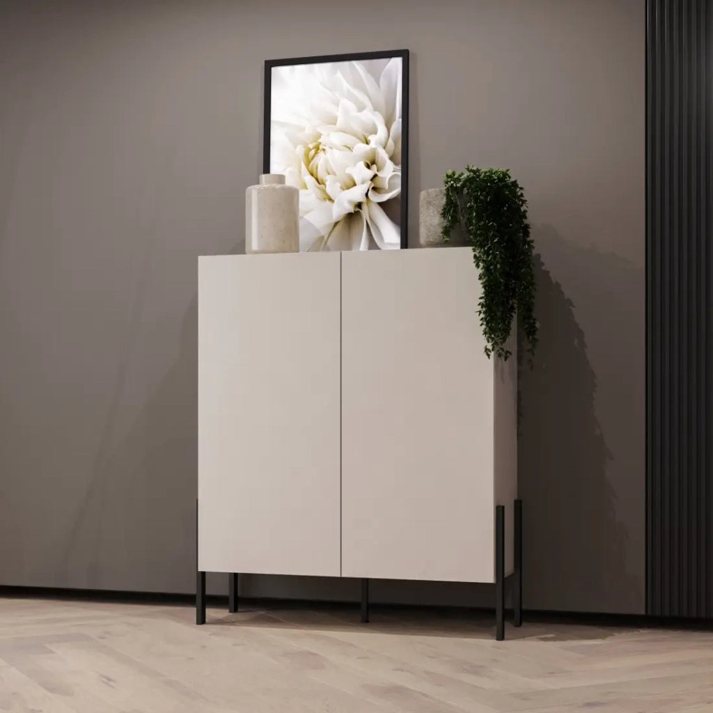 Armadio SALMA 2 porte push-to-open – beige & nero opaco, 114×135×40 cm