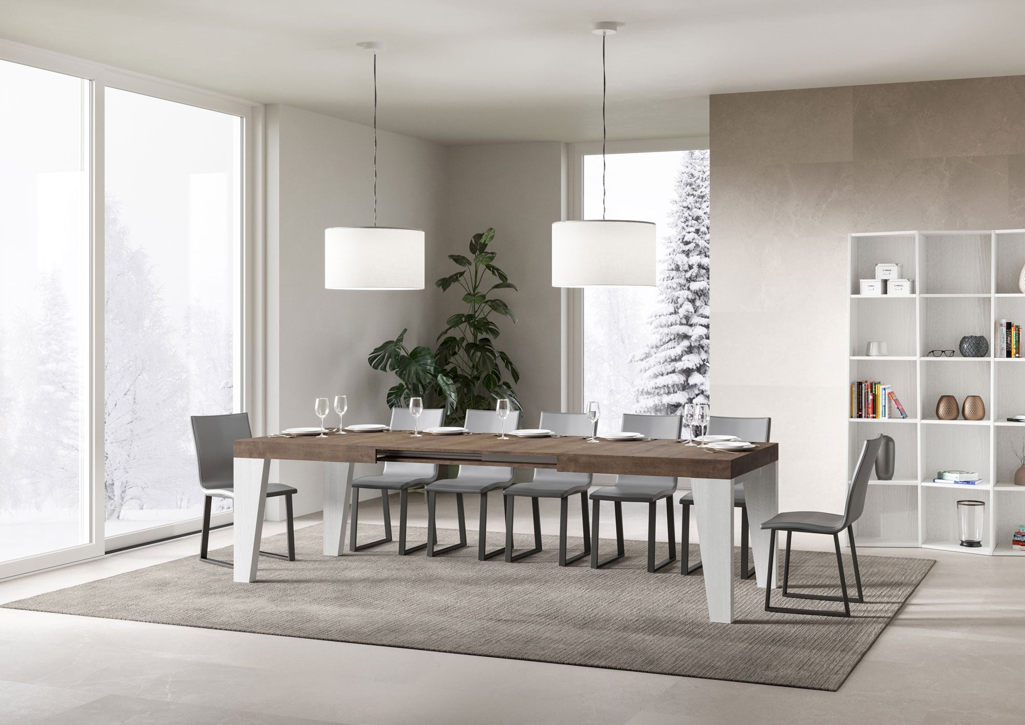 Tavolo Allungabile 180/284x90x77 cm Naxy Mix piano Noce gambe Bianco Frassino