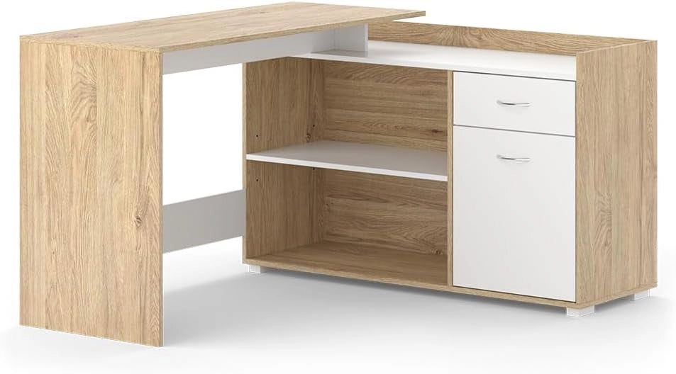 Scrivania ad angolo Noira, Sonoma, 135 x 77 cm con cassetto, adatto per montaggio ad angolo sinistro o destro