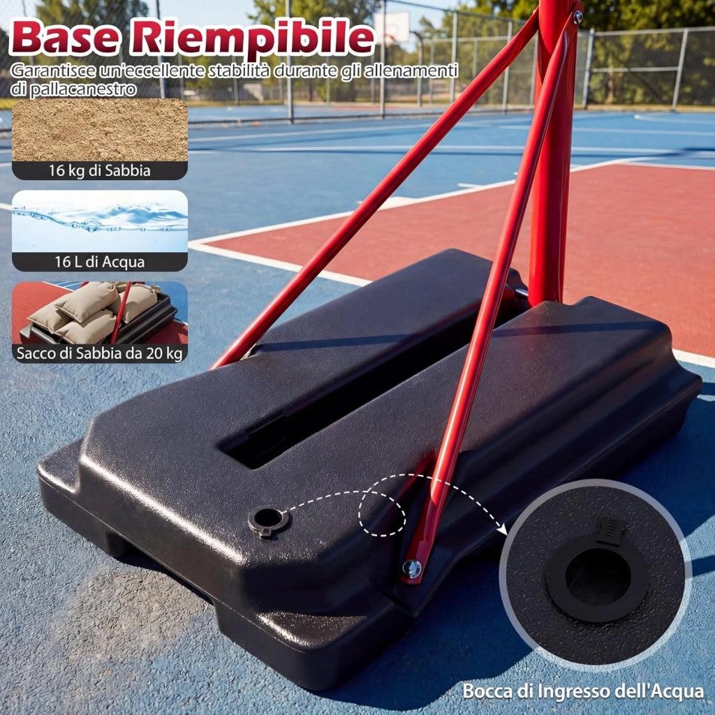 COSTWAY Canestro da Basket da Esterno ed Interno per Bambini, Canestro da Basket Regolabile in Altezza da 95 a 155 cm con Base Riempibile, Tabellone in PE e Struttura in Metallo