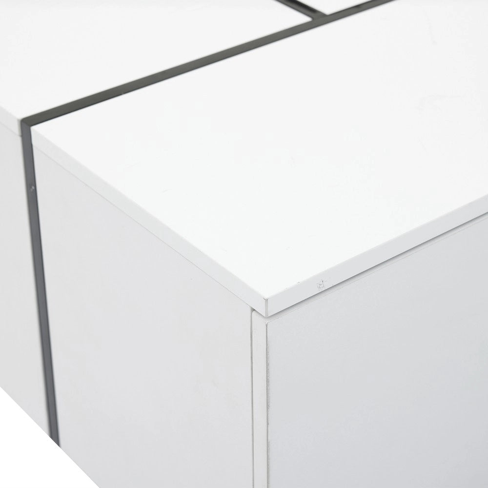 Tavolino da Caff¨¨ Quadrato con 4 Cassetti e Piano Scorrevole ¨C MINIMAL ¨C Bianco Lucido 100x60x40