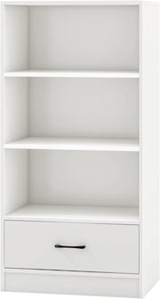 Scaffale con cassetto, scaffale libreria a 4 livelli con 3 scomparti aperti, scaffale da terra in legno per soggiorno, camera da letto, ufficio, nero (Bianco)