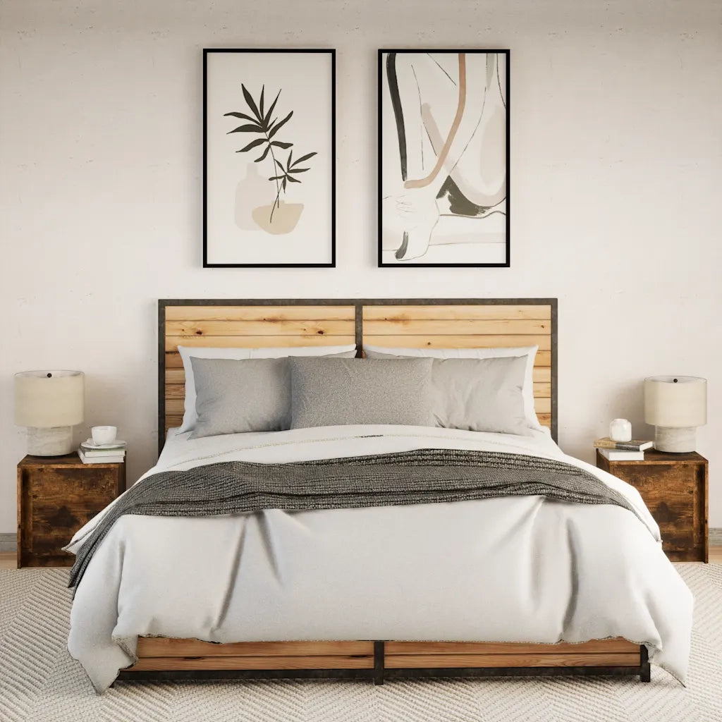 Comodini con Luci LED 2pz Rovere Fumo in Legno Multistrato 852056
