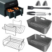 Accessori per Fritteuse a Ventilazione - 8 pezzi - Set di Supporti in Silicone - Manici in Acciaio Inossidabile - Guanti - Clip per Alimenti - BPA libero - Accessori per Fritteuse a Ventilazione